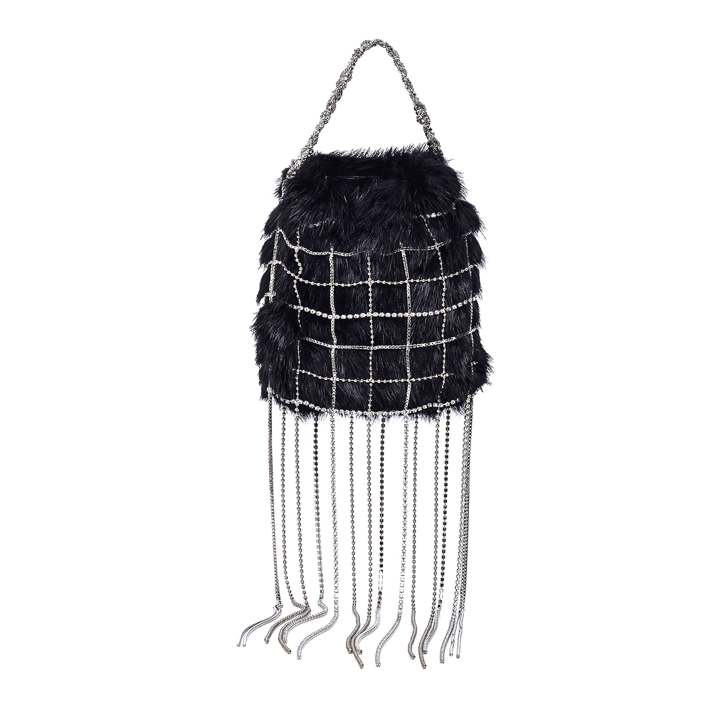 Dolce&Gabana - Black Fur & Crystal Fringee Evening Bag